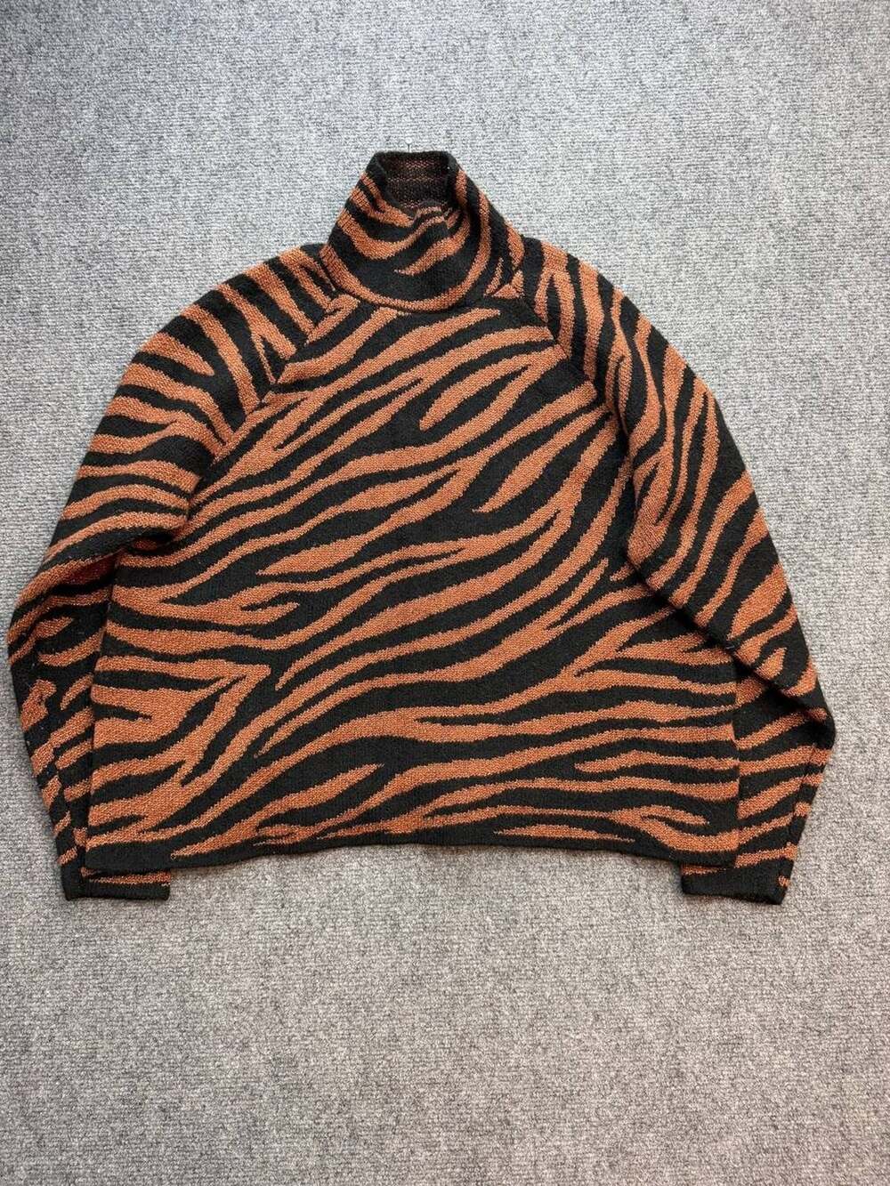 Ann Taylor Womens S Black Orange Tiger Stripe Metallic Turtleneck Sweater